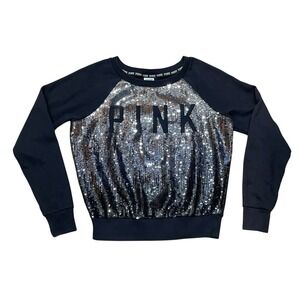 PINK Victoria's Secret Full‎ Bling Sequin Sparkle Crewneck Medium Y2K Black Pink